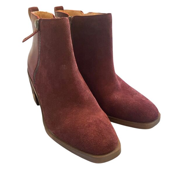 Crown Vintage Womens Suede Leather Burgundy Booties 8.5 Heel Zipper Classic - Picture 2 of 14